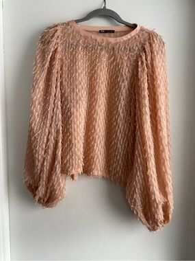 Zara Pink Textured Puff-Sleeve Blouse